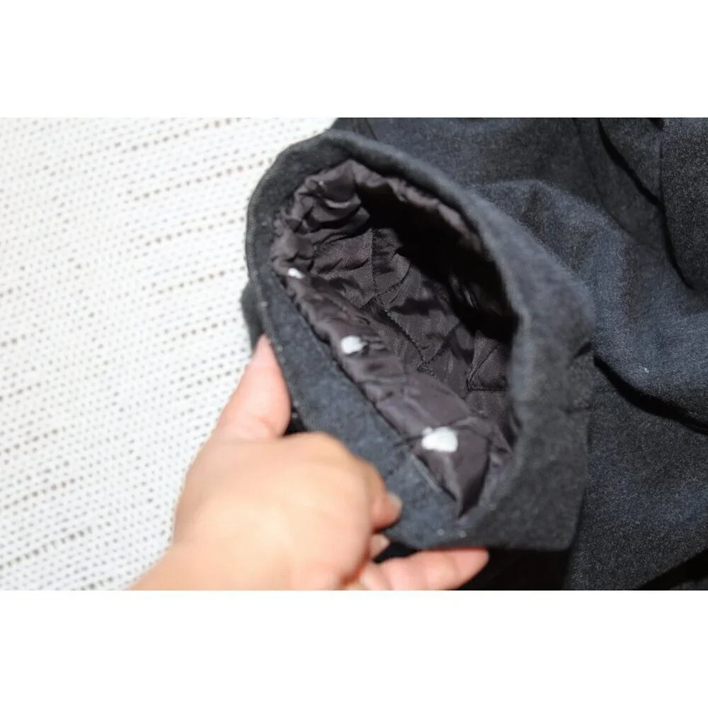 J. Crew Wool Blend Men Black Jacket Size Large Zip up front Pea Coat Pockets